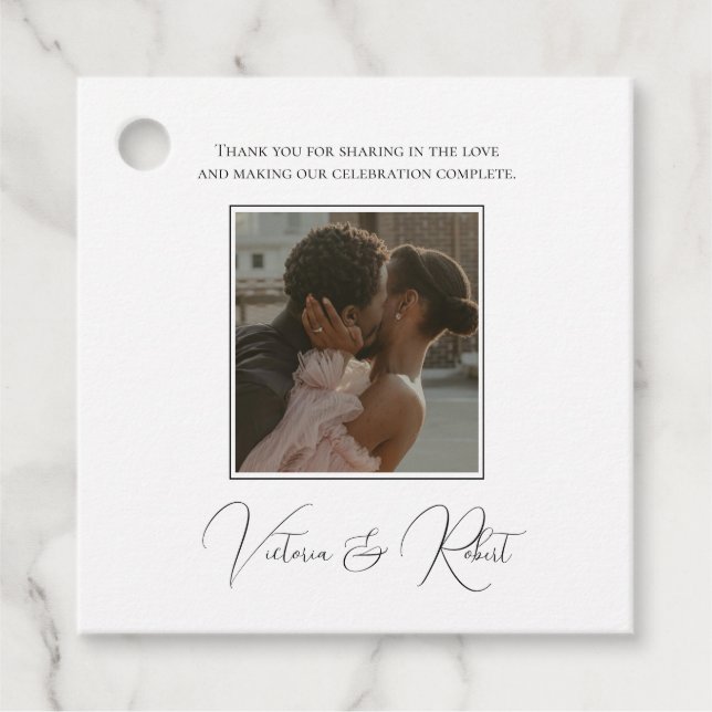 Elegant Photo Modern Thank You Wedding Favor Tags (Front)