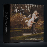 Elegant Photo Modern Wedding 3 Ring Binder<br><div class="desc">Modern wedding album featuring a simple design with your names in an elegant handwritten script at the top left and your wedding details in right alignment at the bottom right, over your favorite photo. The spine has the title "Our Happily Ever After" and may be customized to any title you...</div>