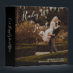 Elegant Photo Modern Wedding 3 Ring Binder<br><div class="desc">Modern wedding album featuring a simple design with your names in an elegant handwritten script at the top left and your wedding details in right alignment at the bottom right, over your favorite photo. The spine has the title "Our Happily Ever After" and may be customized to any title you...</div>