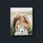 Elegant Photo Modern Wedding Canvas Print<br><div class="desc">Modern wedding gallery wrapped canvas with a simple design featuring your names in an elegant handwritten script across the top left and your wedding date in the bottom right, over your favorite photo. The chic hand lettering adds a romantic touch. Display your favorite engagement picture at your reception or give...</div>
