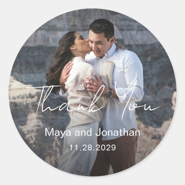 Elegant Photo Modern Wedding Classic Round Sticker (Front)