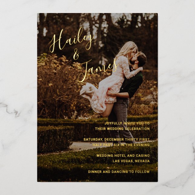 Elegant Photo Modern Wedding Foil Invitation (Front)