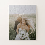 Elegant Photo Modern Wedding Jigsaw Puzzle<br><div class="desc">Jigsaw puzzle with a modern and simple design featuring your names in an elegant handwritten script across the top left and your wedding date in the bottom right, over your favorite wedding photo. The chic hand lettering adds a romantic touch. This puzzle makes a fun gift for a newlywed couple...</div>