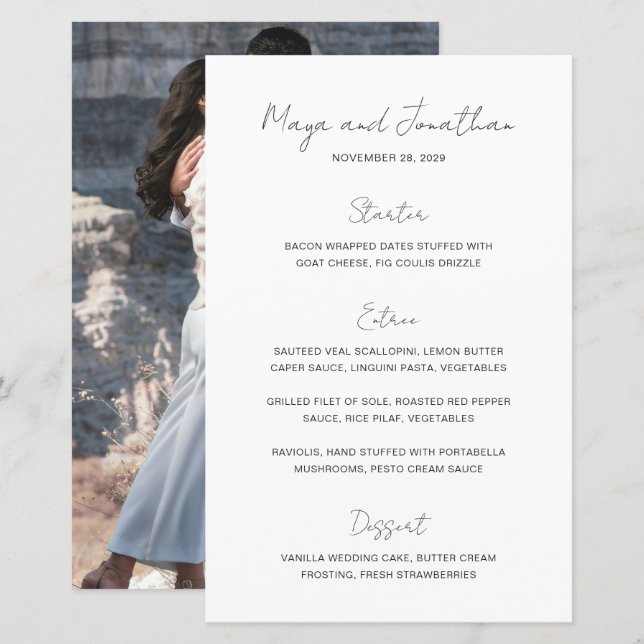 Elegant Photo Modern Wedding Menu (Front/Back)