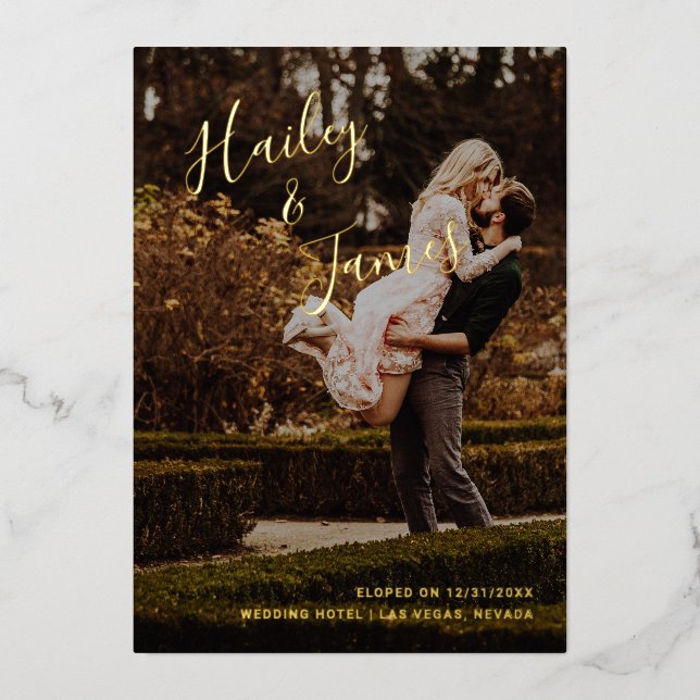 Elegant Photo Modern Wedding Reception Foil Invitation (Front)