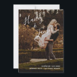 Elegant Photo Modern Wedding Reception Invitation<br><div class="desc">Modern Wedding Reception Only Invitation featuring a simple design with your names in an elegant handwritten script at the top left and your elopement details in right alignment at the bottom right, over your favorite photo. The backside has your reception party details in black over a white background. The chic...</div>