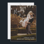 Elegant Photo Modern Wedding Reception Invitation<br><div class="desc">Modern Wedding Reception Only Invitation featuring a simple design with your names in an elegant handwritten script at the top left and your elopement details in right alignment at the bottom right, over your favorite photo. The backside has your reception party details in black over a white background. The chic...</div>