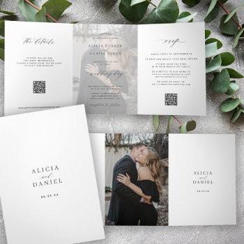 Elegant Photo Modern Wedding Rsvp Details Qr Code  Tri-fold Invitation by invitations_kits at Zazzle