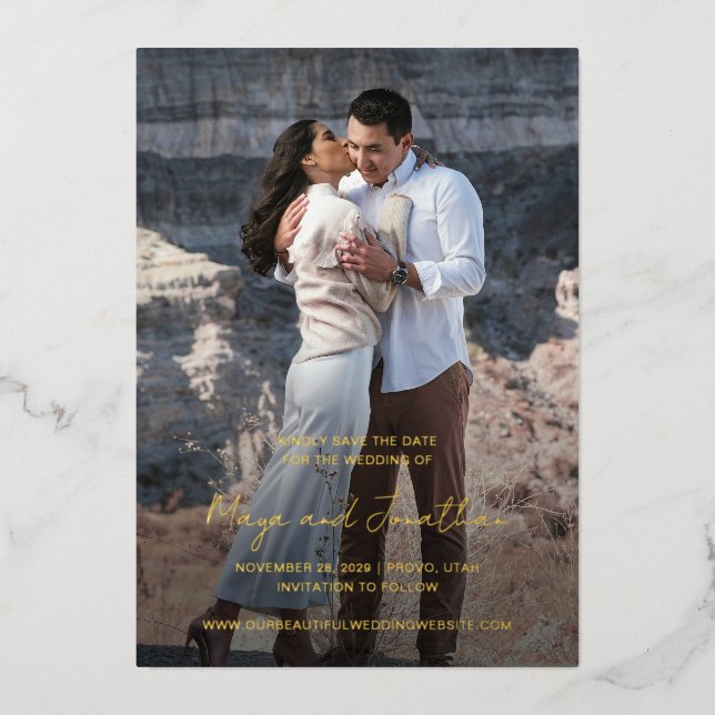 Elegant Photo Modern Wedding Save the Date Foil Invitation (Front)