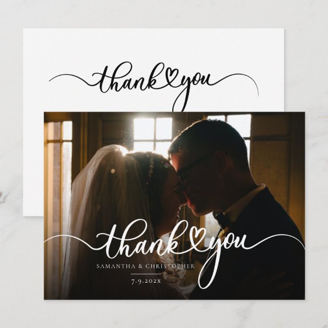 Elegant Photo Modern Wedding Thank You (Front/Back)