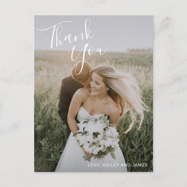Elegant Photo Modern Wedding Thank You Postcard (Front)