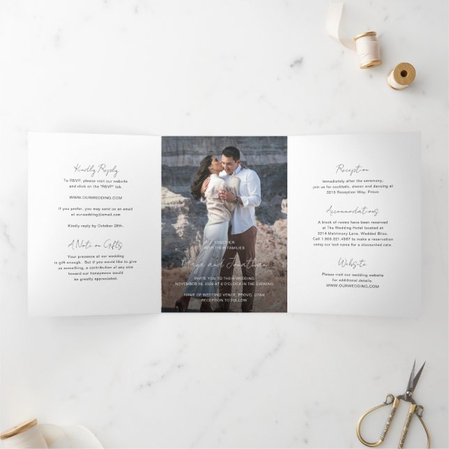 Elegant Photo Modern Wedding Tri-Fold Invitation (Inside)