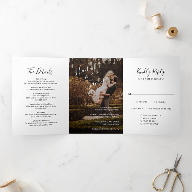 Elegant Photo Modern Wedding Tri-Fold Invitation (Inside)