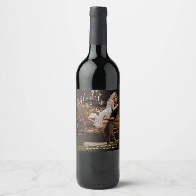Elegant Photo Modern Wedding Wine Label (Front)
