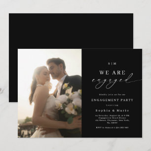 Elegant Photo & Monogram Black Engagement Party Invitation