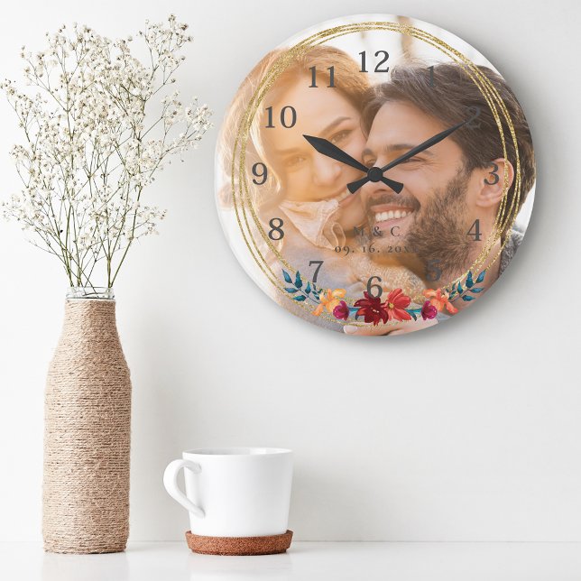 Elegant Photo Monogram Wedding Large Clock (Creator Uploaded)