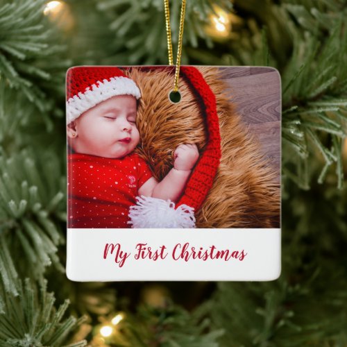 Elegant Photo My First Christmas Modern Baby Ceramic Ornament