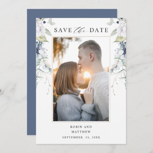  Elegant Photo Navy and White Floral Wedding Save The Date