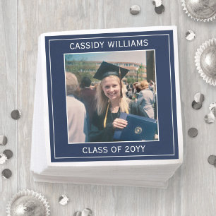 Elegant Photo Navy Blue and White Graduation Party Napkins