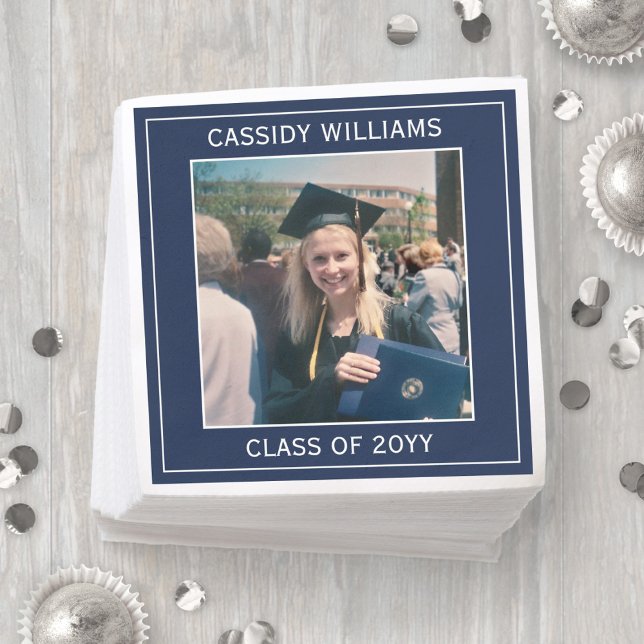 Elegant Photo Navy Blue and White Graduation Party Napkins (Creator Uploaded)