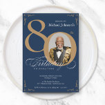 Elegant Photo Navy Blue Gold 80th Birthday Party Invitation<br><div class="desc">Elegant Photo Navy Blue Gold 80th Birthday Party Invitation. Introducing our Elegant Gold & Navy Blue Milestone Birthday Invitation, a stunning design that embodies sophistication and celebration. This luxurious invitation features a rich navy blue background adorned with opulent gold accents, perfect for commemorating those significant milestones in style. The elegant...</div>