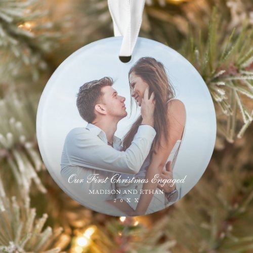 Elegant Photo Our First Christmas Engaged Ornament