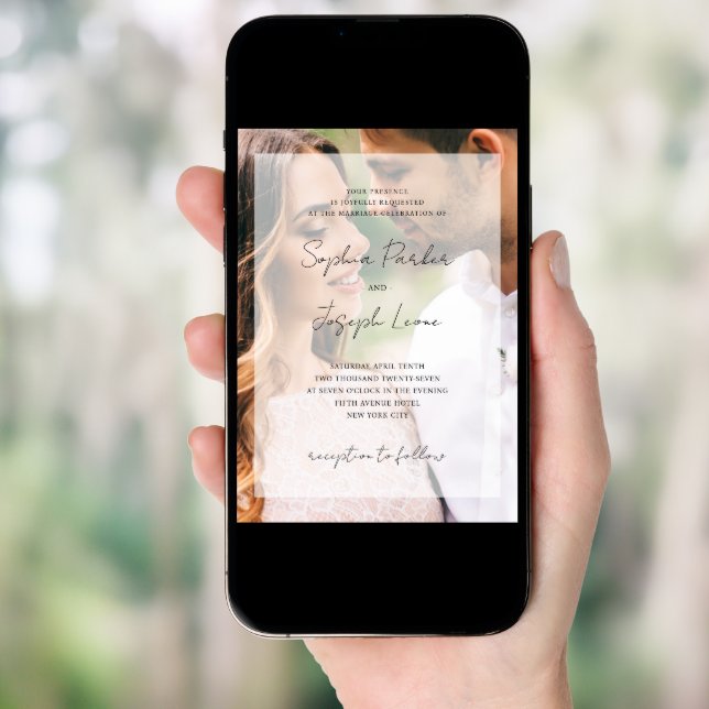 Elegant Photo Overlay and RSVP QR Code Wedding Invitation (Front Digital)