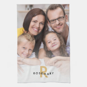 Elegant Photo Overlay Monogram Initial Name Kitchen Towel