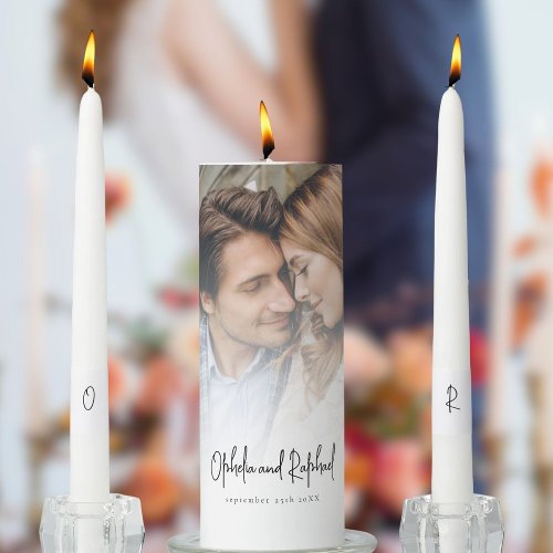 Elegant Photo Overlay Names Initials Wedding Unity Candle Set