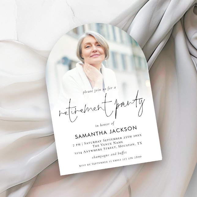 Elegant Photo Overlay Retirement Party Arch Invitation (Creator Uploaded)