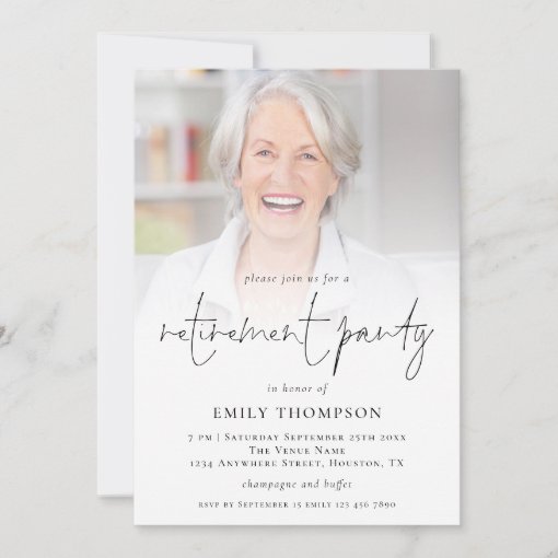 Elegant Photo Overlay Retirement Party Invite | Zazzle