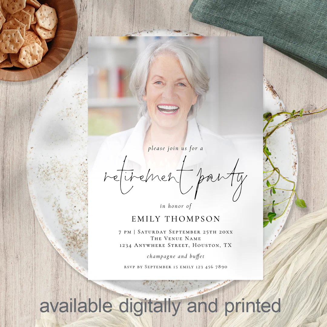 Elegant Photo Overlay Retirement Party Invite (Creator Uploaded)