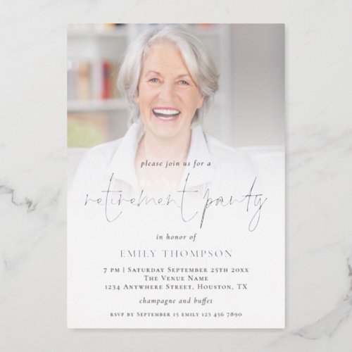 Elegant Photo Overlay Retirement Party Luxury Real Foil Invitation