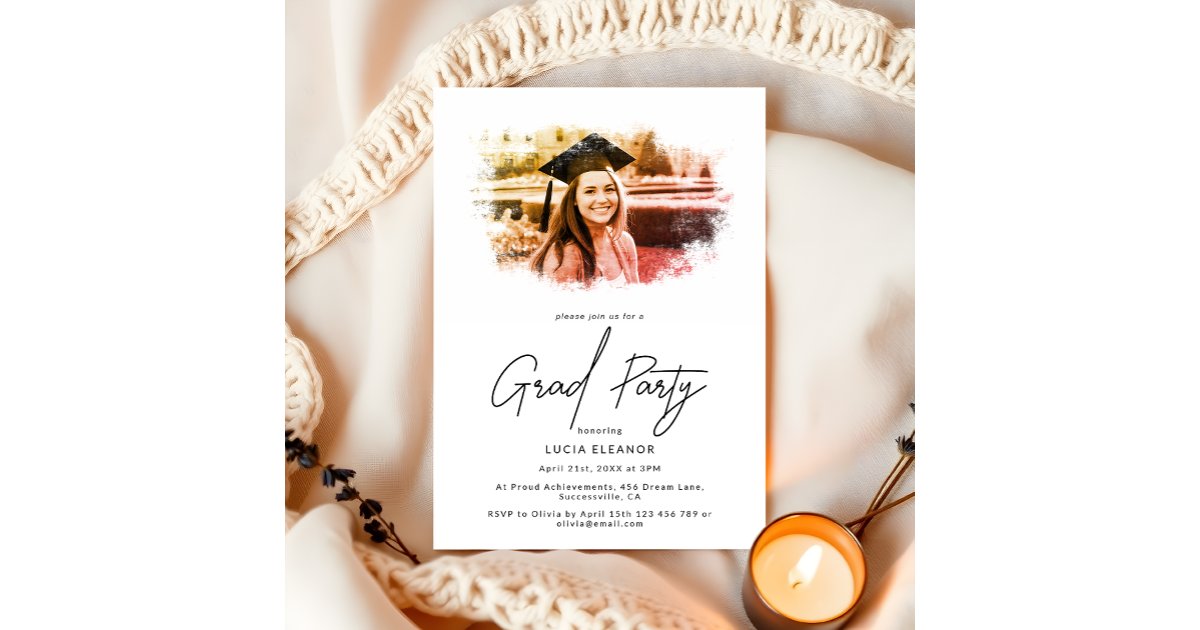 Grad Party Invite Script Elegant Photo Overlay Script Grad Party Invitation | Zazzle
