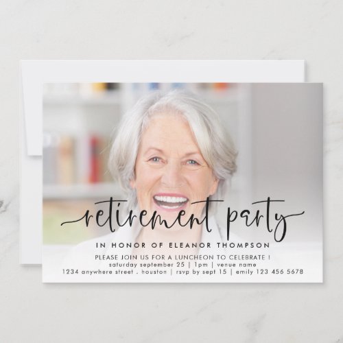 Elegant Photo Overlay Script Retirement Invitation