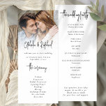 Elegant Photo Overlay Script Wedding Program<br><div class="desc">Printable digital download or printed Elegant Photo Overlay Script Wedding Program. Contemporary elegance with your photo to the top edge behind a graduated tint layer with the text partially overlaid on top. Simply replace the sample image with your own and easily personalise the words to your own details.</div>