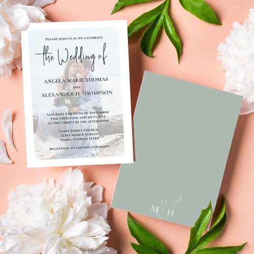 Elegant Photo Overlay Simple Minimalist Green Invitation