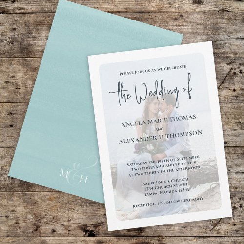 Elegant Photo Overlay Simple Turquoise Beach Coast Invitation