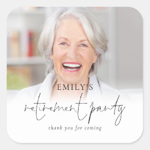 Elegant Photo Overlay Thank You Retirement Party   Square Sticker