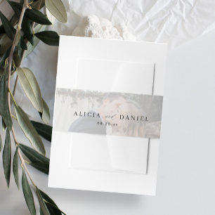 Elegant photo overlay wedding invitation belly band