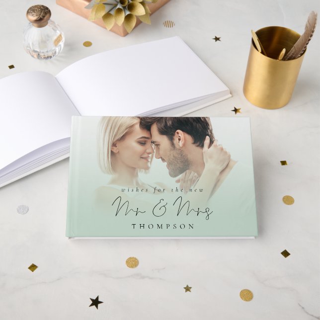 Elegant Photo Overlay Wishes New Mr Mrs Sage Guest Book (Front Open)