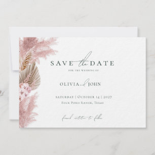 Elegant Photo Pampas Grass Wedding Save the Date  Invitation