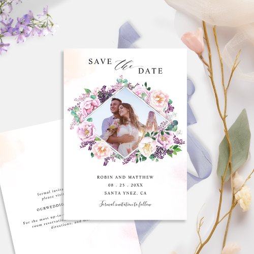 Elegant Photo Pastel Floral Wedding Save The Date