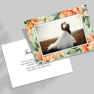 Elegant Photo Peach Floral Wedding Thank You Card