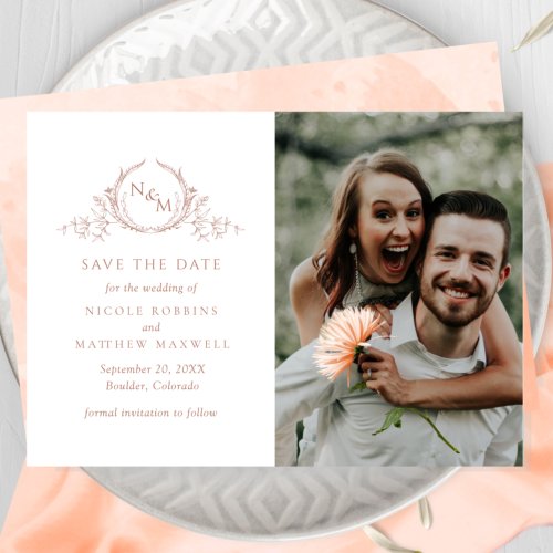 Elegant Photo Peach Monogram Wedding Save The Date