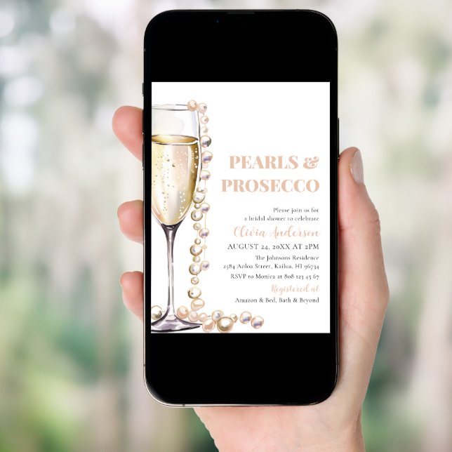 Elegant Photo Pearls and Prosecco Bridal Shower Invitation (Front Digital)