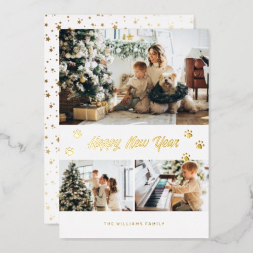 Elegant Photo Pet Owner Happy New Year Gold Foil Holiday Card