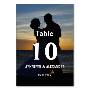Elegant Photo Picture Couple Summer Sunset Wedding Table Number