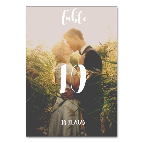 Elegant Photo Picture Couple Summer Sunset Wedding Table Number