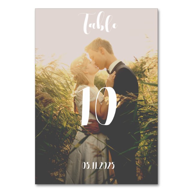 Elegant Photo Picture Couple Summer Sunset Wedding Table Number (Front)